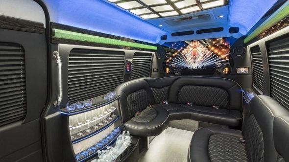 Interior of Charter Bus Company Waterbury's Sprinter Limo in Waterbury